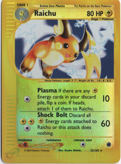 Raichu - 25/165 - Pokemon Expedition Reverse Holo Rare Card LP 2002 - Image 1