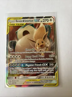 Pokemon TCG Eevee & Snorlax GX 120/181 Sun and Moon Team Up Tag Team Card - Image 1