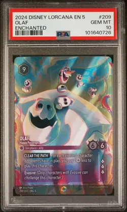 2024 DISNEY LORCANA EN 5-SHIMMERING SKIES #209 OLAF - HAPPY PASSENGER PSA 10 - Image 1