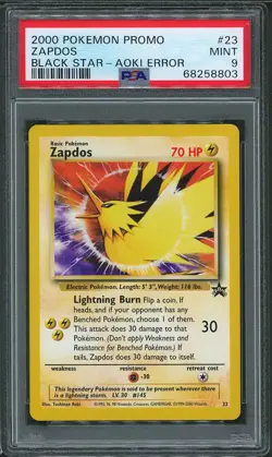 PSA 9 MINT - 2000 Error Zapdos 23 Black Star Aoki Promo League WOTC Pokemon Card - Image 1
