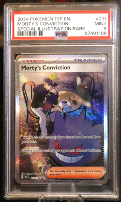 2024 Pokemon TCG Temporal Forces #211 MORTY"S CONVICTION S.I.R. PSA Mint 9 - Image 1