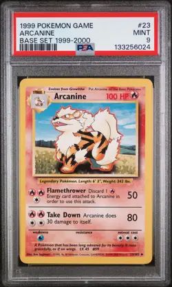 1999 POKEMON BASE SET 1999-2000 “4TH PRINT” #23 ARCANINE PSA 9 - Image 1