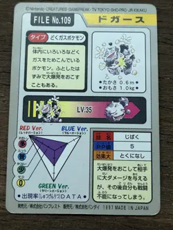 Koffing File No. 109 Pokemon Bandai Carddass Japanese 1997 Pocket Monsters - Image 3