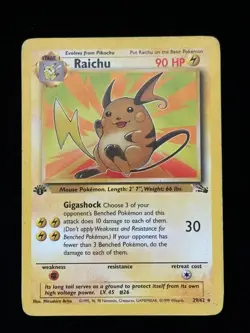 Raichu 29/62 1st Edition - Pokemon Fossil Rare - MP - Image 3