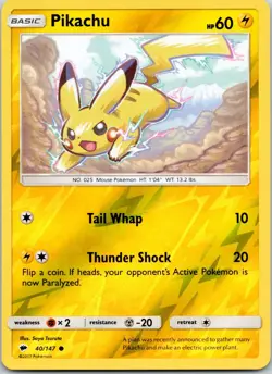 Pikachu 40/147 Burning Shadows Pokemon Reverse Holo Near Mint - Image 1