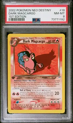 Dark Magcargo 18/105 Neo Destiny 2002 Rare Pokemon TCG 1st Edition PSA 8 NM-MT - Image 1
