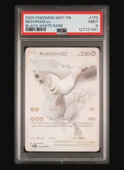 PSA 9 RESHIRAM EX 2025 POKEMON WHT EN-WHITE FLARE BLACK WHITE RARE #173 - Image 1