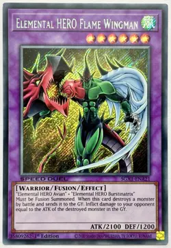 SGX1-ENA21 Elemental HERO Flame Wingman - Secret Rare 1st Ed Lightly Played - Image 1