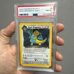 2000 Pokemon Rocket TCG DARK DRAGONITE-HOLO Card #5 PSA 8 Near Mint Swirl CLEAN - Image 1