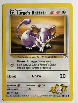 Lt. Surge's Rattata Gym Heroes 082/132 MP-LP Pokemon Card - Image 1