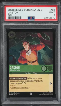 2023 Disney Lorcana Rise Of The Floodborn Foil Gaston #83 PSA 9 - Image 1