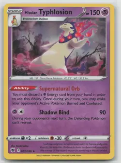Pokemon Card Hisuian Typhlosion Holo Rare SWSH10: Astral Radiance 052/189 - Image 1