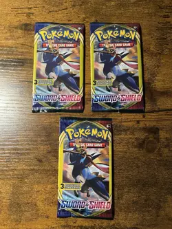 Pokemon Card Sword and Shield Base 3 Card Booster Pack Lot Of 3 Sealed - Image 1