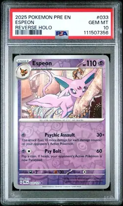 2025 Pokemon Prismatic Evolutions #033 Espeon Reverse Holo PSA 10 Card GEM MINT! - Image 1