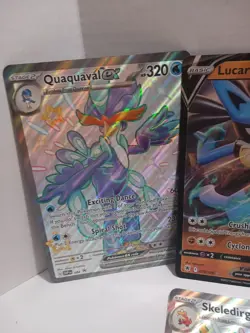 Four LARGE POKEMON CARDS QUAQUAVAL, SKELEDIRGE, LUCARIO, MEOWSCARADA 7 1/2 Inche - Image 2