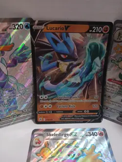 Four LARGE POKEMON CARDS QUAQUAVAL, SKELEDIRGE, LUCARIO, MEOWSCARADA 7 1/2 Inche - Image 3