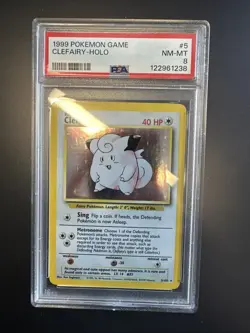1999 POKEMON BASE SET UNLIMITED #5 CLEFAIRY-HOLO PSA 8 - Image 1