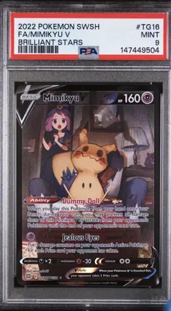 Pokemon Brilliant Stars Mimikyu V TG16 Ultra Rare Full Art Holo PSA 9 - Image 1