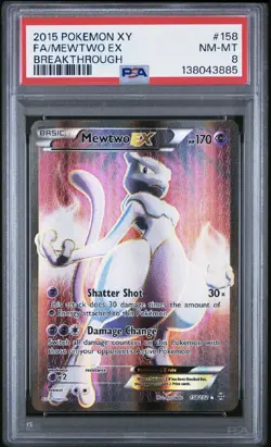 2015 POKEMON XY BREAKTHROUGH #158 FULL ART/MEWTWO EX PSA 8 - Image 1