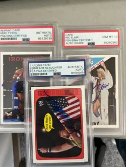 Lot (3) Signed Cards Tyson Ric Flair Slaughter PSA/DNA - Image 1