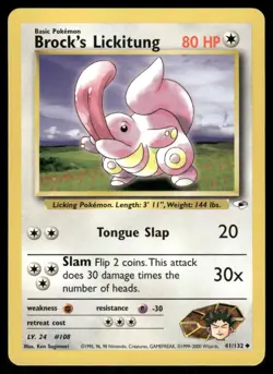 Pokemon Cards Brock's Lickitung 41/132 Unlimited Gym Heroes WOTC Uncommon LP - Image 1