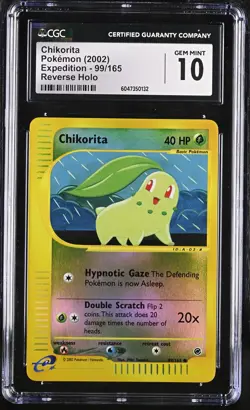 CGC 10 GEM MINT Chikorita 2002 Expedition 99/165 Reverse Holo Pokemon Card - Image 1