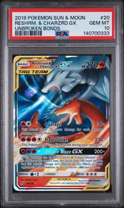 Reshiram & Charizard Gx Pokemon Sun & Moon Unbroken Bonds 20 PSA 10 - Image 1
