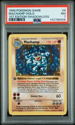 1999 Pokemon Base Set Shadowless 1st Edition Holo Machamp #8 PSA 7 NEAR MINT - Image 1