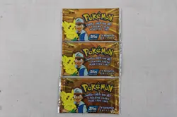3X 1999 Topps Pokemon TV Animation Edition TCG Factory Sealed Pack Blue Logo - Image 1