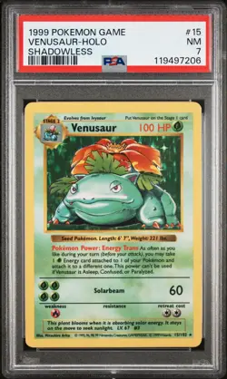 1999 POKEMON BASE SET SHADOWLESS #15 VENUSAUR-HOLO PSA 7 - Image 1