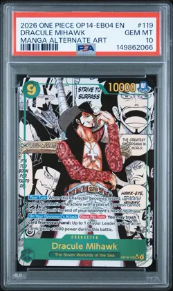 2026 One Piece Azure Sea's Seven Dracule Mihawk Manga Alt Art #OP14-119 PSA 10 - Image 1