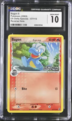 CGC 10 GEM MINT Bagon EX Delta Species 57/113 Reverse Holo Stamped Pokemon Card - Image 1