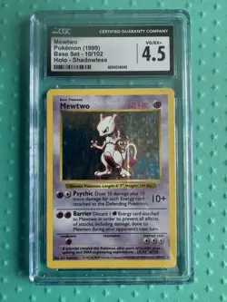 1999 POKEMON BASE SET SHADOWLESS #10 MEWTWO-HOLO CGC 4.5 - Image 1