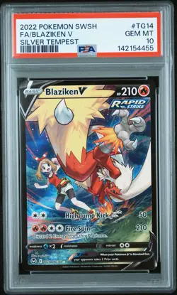 2022 POKEMON SWORD & SHIELD SILVER TEMPEST #TG14 FULL ART/BLAZIKEN V PSA 10 - Image 1