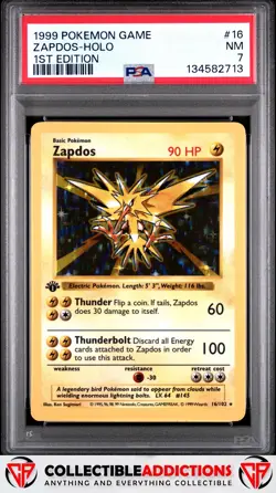 1999 Pokemon Game #16 Zapdos Holo 1st Edition PSA 7 - Image 1