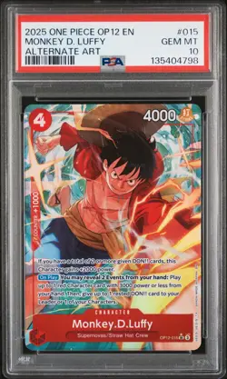 2025 ONE PIECE OP12-LEGACY OF THE MASTER ALTERNATE ART MONKEY D. LUFFY PSA 10 - Image 1