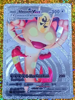 Pokemon Silver Foil Fan Art Card MEOWTH Vmax 300HP SWSH005 - Image 1