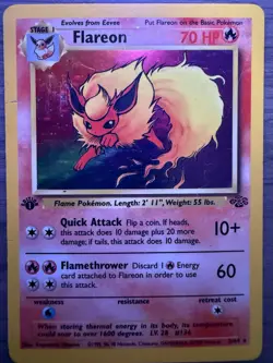 Pokemon Flareon 1st Edition Jungle Holo Rare 3/64 TCG Card 1999 English - Image 1