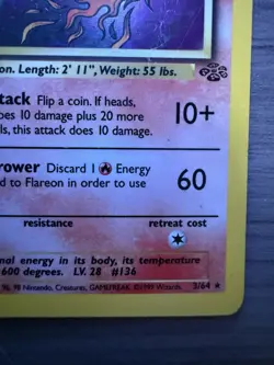 Pokemon Flareon 1st Edition Jungle Holo Rare 3/64 TCG Card 1999 English - Image 5