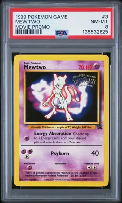 1999 POKEMON GAME MOVIE MOVIE PROMO #3 MEWTWO PSA 8 - Image 1