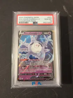 Graded PSA 10 2020 Pokemon SWSH Galarian Cursola V Champion’s Path #021 F/SHIP - Image 2