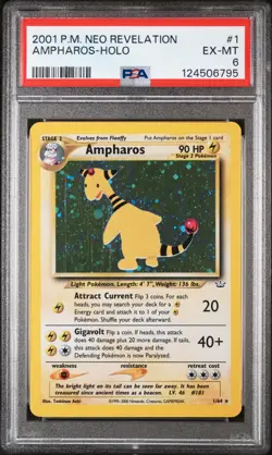 Ampharos 1/64 Rare Holo 2001 Pokemon Neo Revelation PSA 6 EX-MT #181 1/64 - Image 1