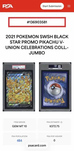 PSA 10 - 2021 POKEMON SWSH BLACK STAR PROMO PIKACHU V-UNION JUMBO - Image 3
