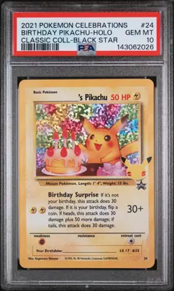 2021 Pokemon Celebrations #24 Birthday Pikachu Black Star PSA 10 - Image 1