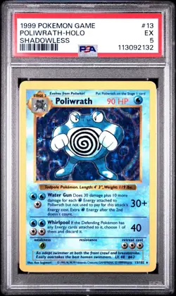 1999 Pokemon Base Set Shadowless Poliwrath 13/102 Holo - PSA 5 - Image 1
