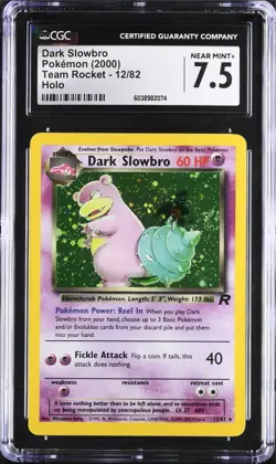 CGC 7.5 NM + Dark Slowbro 12/82 Team Rocket Holo Holographic Rare 2000 Pokemon - Image 1