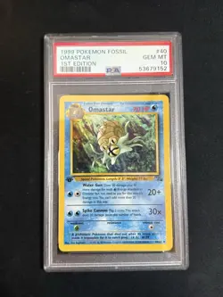 Pokemon TCG Omastar Fossil 1st Edition PSA 10 GEM MT 40/62 - Image 1