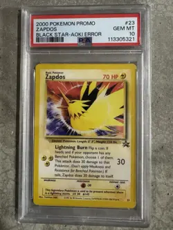 ZAPDOS POKEMON 2000 BLACK STAR PROMO AOKI ERROR PSA 10 - Image 1