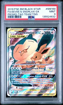 2019 POKEMON SM BLACK STAR PROMO TAG TEAM TINS FULL ART/EEVEE & SNORLAX GX PSA 9 - Image 1