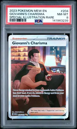 2023 POKEMON MEW EN-151 SPECIAL ILLUSTRATION RARE #204 GIOVANNI'S CHARISMA PSA 8 - Image 1